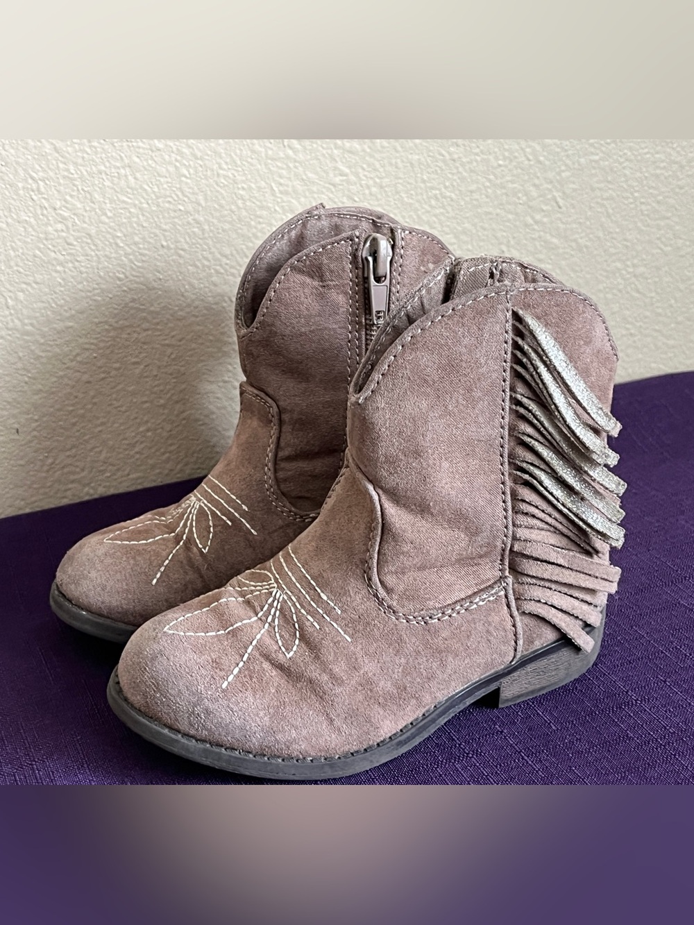 Austin Clothing Co. Girls Suede Fringe Western Boots in Taupe